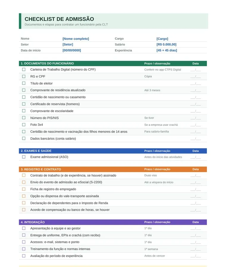 Prévia: Checklist de Admissão e Desligamento de Funcionários