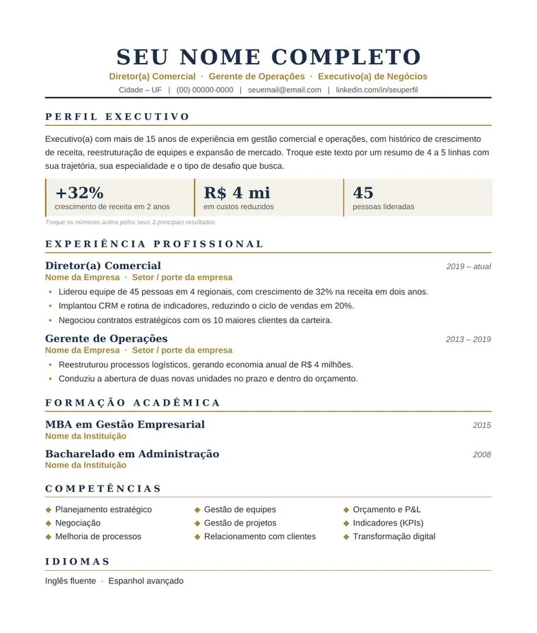 Prévia: Modelo de Currículo Executivo